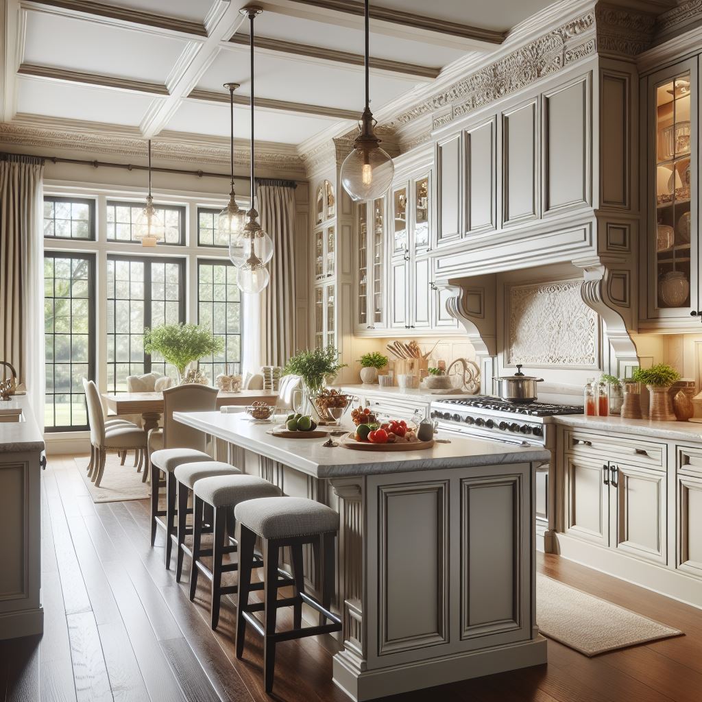 Elegant Raised Panel Cabinet Doors in an Updated Upscale Kitchen